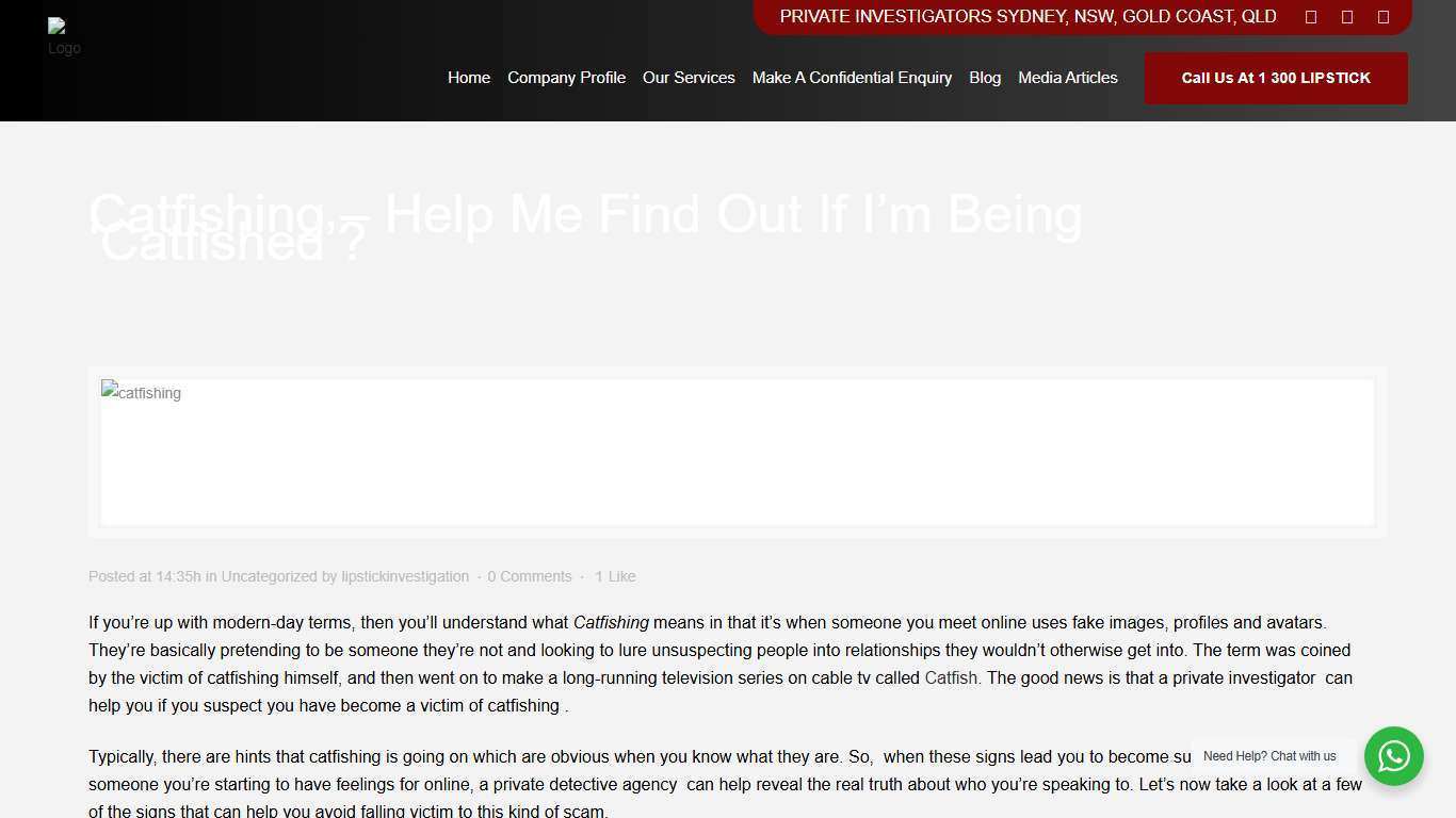 Catfishing - Help Me Find Out if I’m Being ‘Catfished’? - Lipstick Investigations